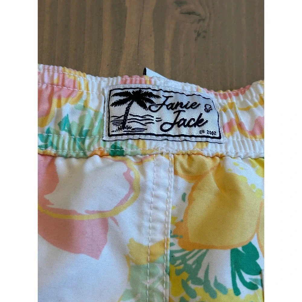 K33 Janie and Jack Boys Floral Swim Trunks Yellow Pink Green Size 4